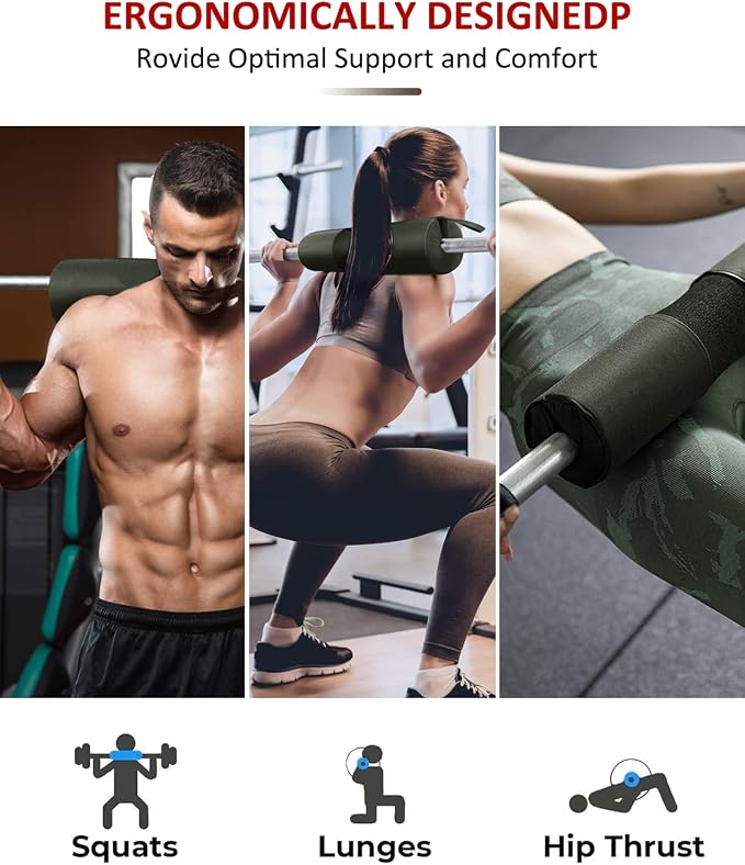 Barbell Squat Pad Set- Nylon Padding AntiSlip- Thick Foam Hip Thrusts Pads | Bench Press/Lunges/Bar Squats Padding Cushion -Standard Olympic Weight Bar Pad(Wrist Straps Weightlifting-Ankle Straps)