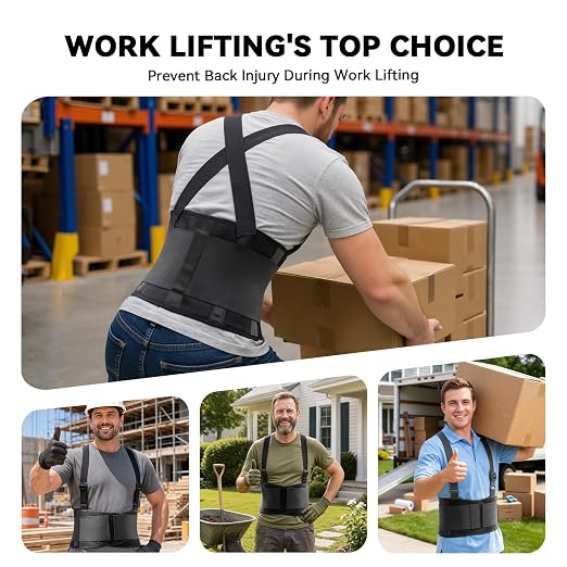 Work Back Brace for Men & Women,Adjustable Lower Back Support Belt | for Sciatica, Herniated Disc, Pain Relief, Moving Construction Warehouse Heavy Lifting Safety & Protection(Black, X-Large)