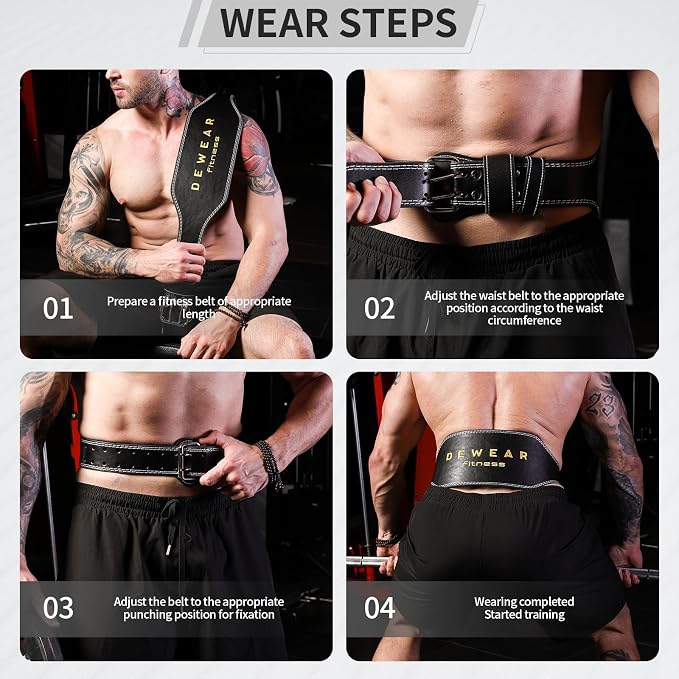 Genuine Leather Weight Lifting Belt, 4”& 6” Padded Lumbar Back Support, 10 Adjustable Holes, Gym Weight Belt Ideal for Deadlift, Powerlifting, Bodybuilding and Squat