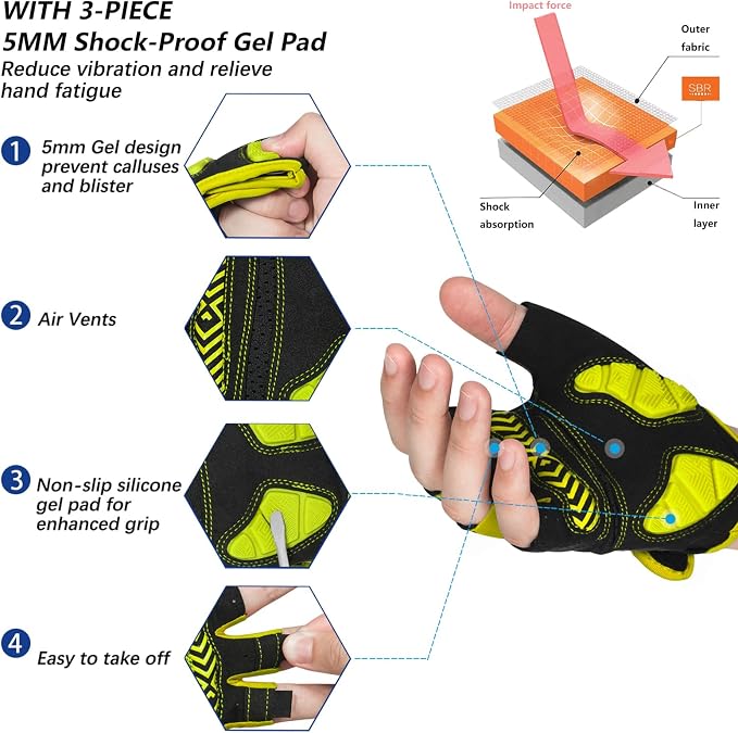 Cycling Gloves Bicycle Road Bike Gloves, Half Finger 5MM Gel | Biking Gloves for Men Women Gym workout exercise Motorcycle Hiking Rowing Outdoor Sports