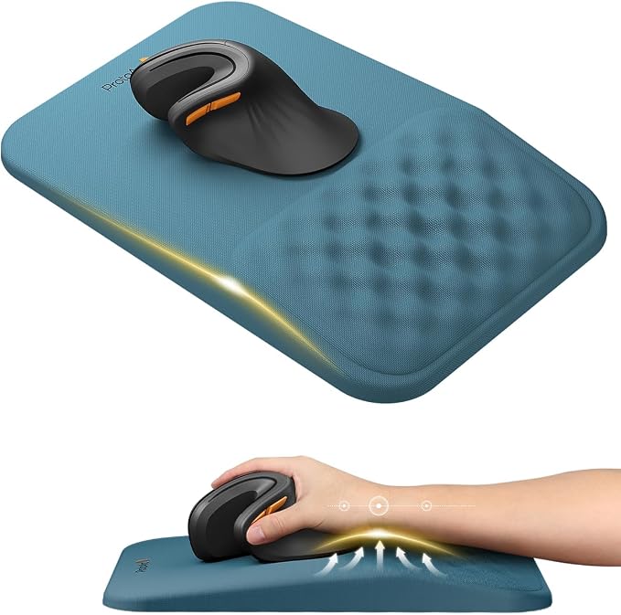 ProtoArc MP50 Ergonomic Mouse Pad with Wrist Support, Lycra Surface, Blue | 8° slope & massage points, soft memory foam, Large 12x8 Inches, Non-slip base. Relieves wrist strain for office & home