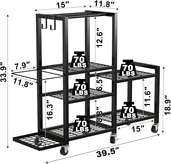 6Tier Rolling Home Gym Storage, Multi-Purpose Dumbbell Weight Rack | 6-Tier Rolling Cart Stores Dumbbells, Yoga Mats and Workout Gear; Wheels Make Home Gym Organization Clean, Tidy and Mobile