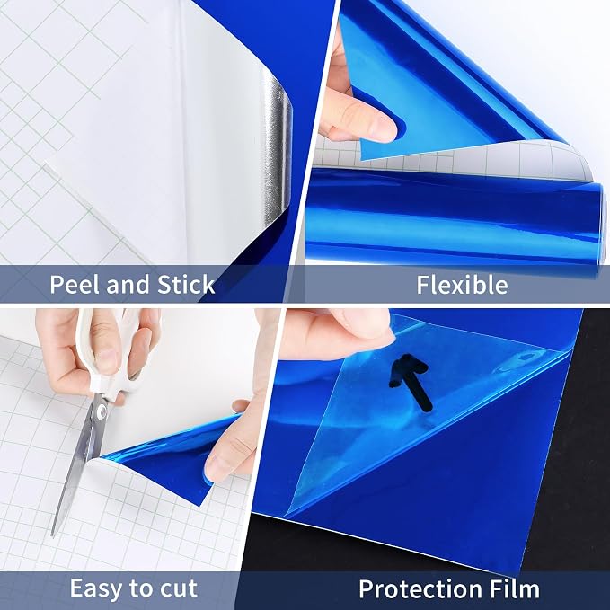WESTICK Blue Mirror Stickers for Walls Self Adhesive Mirror Wallpaper Peel and Stick Wall Sticker Mirrored Contact Paper for Appliance Countertops Refrigerators Kitchen Cabinets 24"x118"