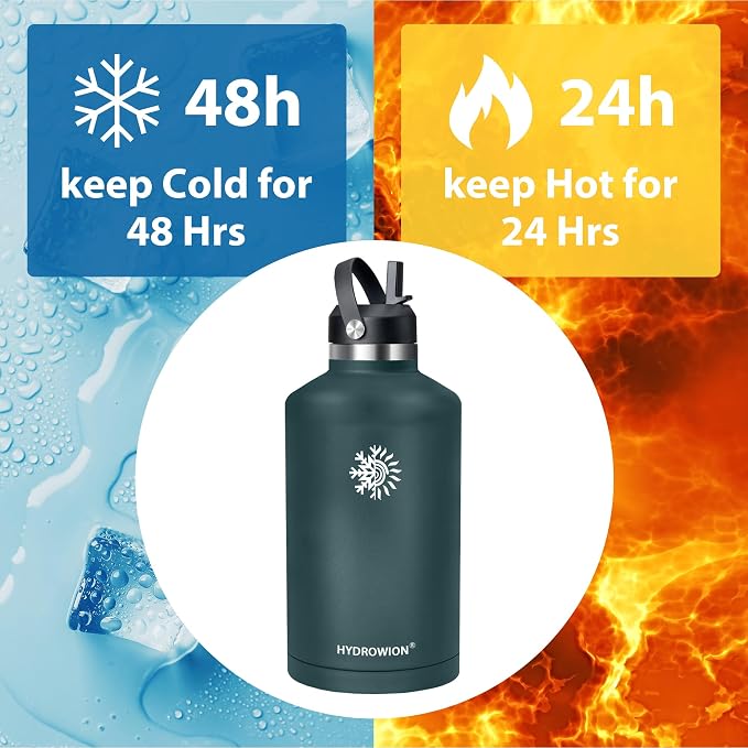 128oz Insulated Water Bottle, Triple Wall Vacuum Stainless Steel Bottle, 48H Cold & 24H Hot, Leak-Proof BPA-F Jug with Straw & Spout Lids for Sports & Outdoor