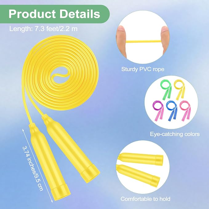 Elcoho 96 Packs Jump Rope Set, 7.3 Feet Adjustable Skipping Rope, Colorful Outdoor Jump Ropes for Outdoor Activity Birthday Party Favors