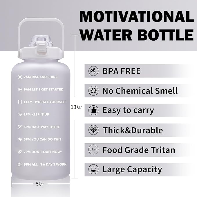 ST-YIBEN 64oz,100oz,128oz Large Motivational Water Bottle with Time Marker, Leakproof & BPA Free Half Gallon Big Water Bottle with Straw Handle Tritan Frosted Water Jug for Gym,Fitness,Outdoor Sports