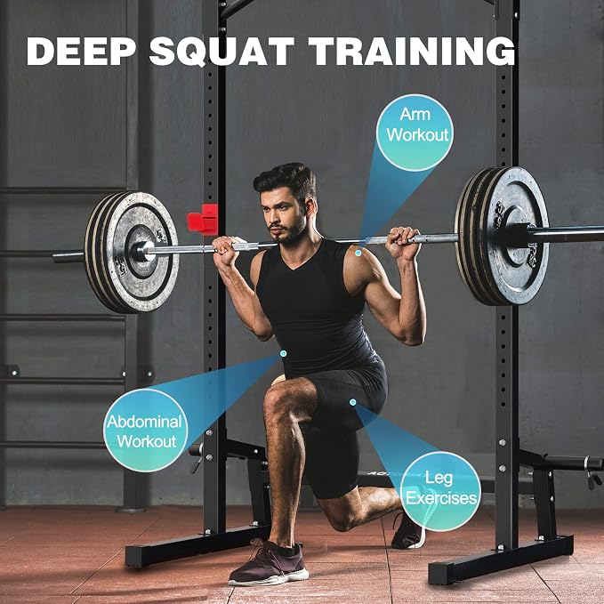 Power Cage Height Adjustable Squat Rack Home Gym Power Tower Multi-Function Pull Up Station Strength Training Squat Stand Barbell Rack