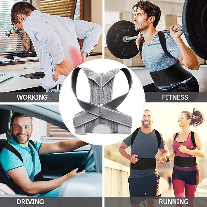 Posture Corrector for Women and Men, Adjustable Back Straightener Posture Corrector,Upper Lower Back Brace Support Belt for Men Women Body Neck Shoulder Trainer (XXL, Grey)