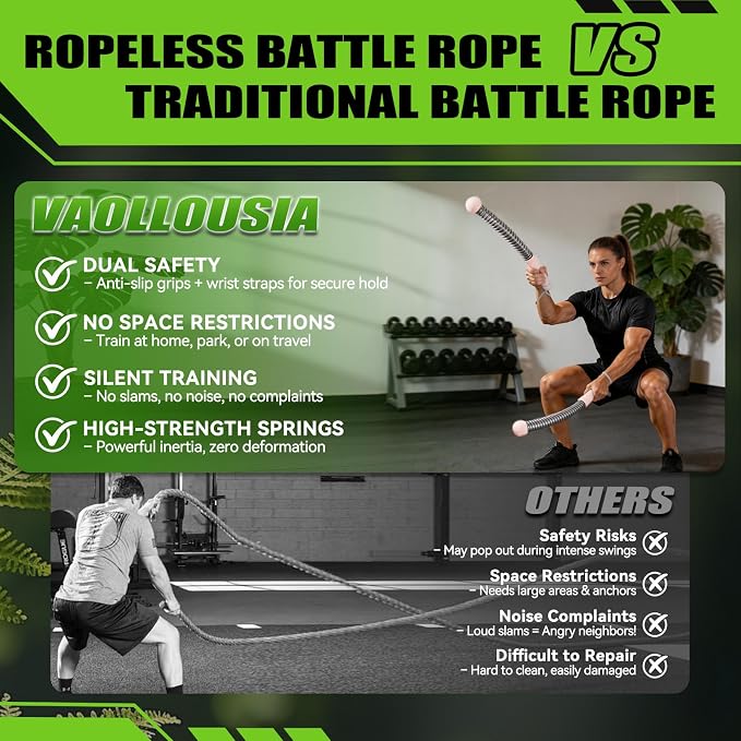 Weighted Ropeless Battle Ropes for Home Gym&Travel - 2 Pack Cordless Portable Battle Ropes, Exercise Rope Sticks for HIIT, Strength & Cardio, Fitness Enthusiasts and Athletes