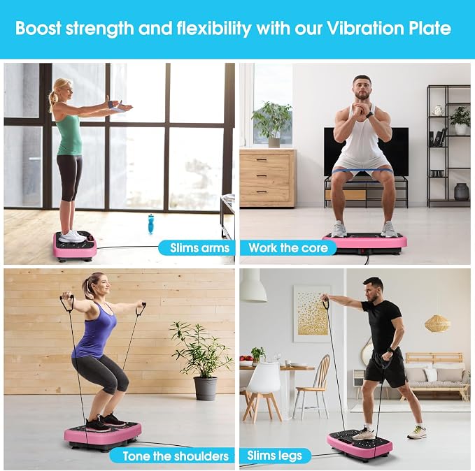 SoftGym Vibration Plate Exercise Machine for Lymphatic Drainage & Fitness | Quiet Heavy Duty 450lbs Capacity Platform, 120 Speeds Shake Machine with Resistance Bands for Home Muscle Activation