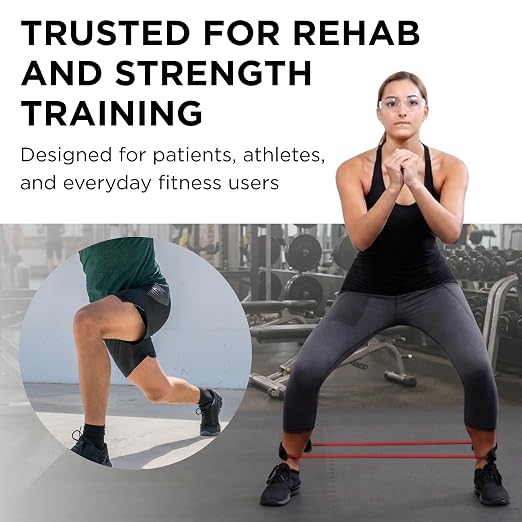 THERABAND Resistance Tubes with Padded Cuffs, 12", Red, Medium, Level 2 | Durable, rubber. For home, travel, gym. Elastic, fitness, strength, training.