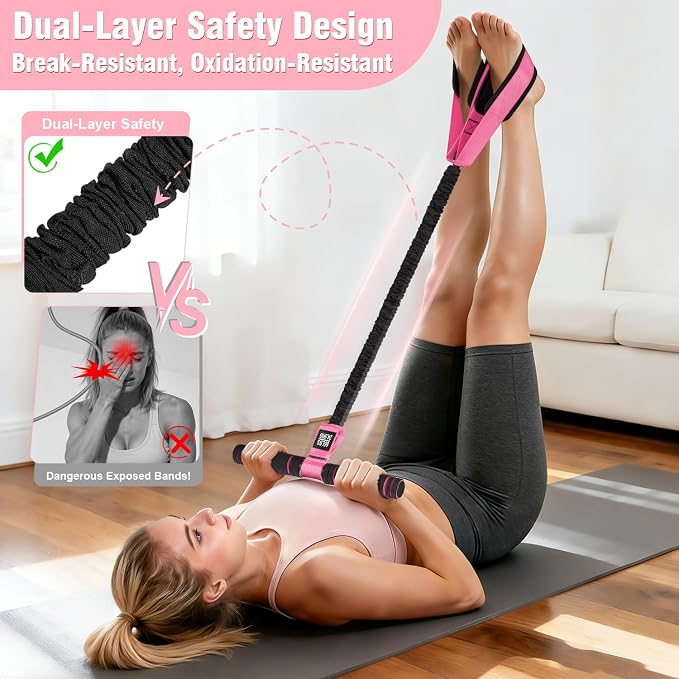 Upgraded Pedal Resistance Band with Handles, Multifunction Foot Pedal Resistance Bands for Abdomen,Waist,Arm, Core/ABS,Leg Workout at Home - Physical Therapy,Stretching,Strength Equipment