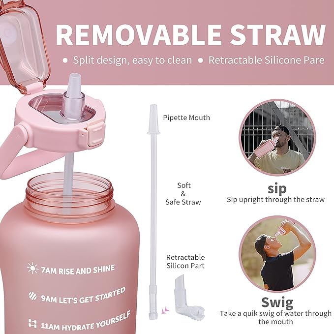 ST-YIBEN 64oz,100oz,128oz Large Motivational Water Bottle with Time Marker, Leakproof & BPA Free Half Gallon Big Water Bottle with Straw Handle Tritan Frosted Water Jug for Gym,Fitness,Outdoor Sports