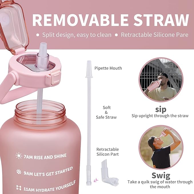 ST-YIBEN 64oz,100oz,128oz Large Motivational Water Bottle with Time Marker, Leakproof & BPA Free Half Gallon Big Water Bottle with Straw Handle Tritan Frosted Water Jug for Gym,Fitness,Outdoor Sports