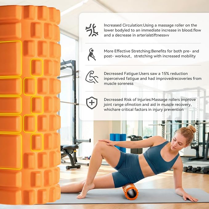 Foam Roller 13'' Multi-Density Massager for Deep Tissue & Muscle Recovery | Patented Exercise Roller for Relieves Tight, Sore Muscles & Kinks, Improves Mobility & Circulation - Targets Key Body Parts