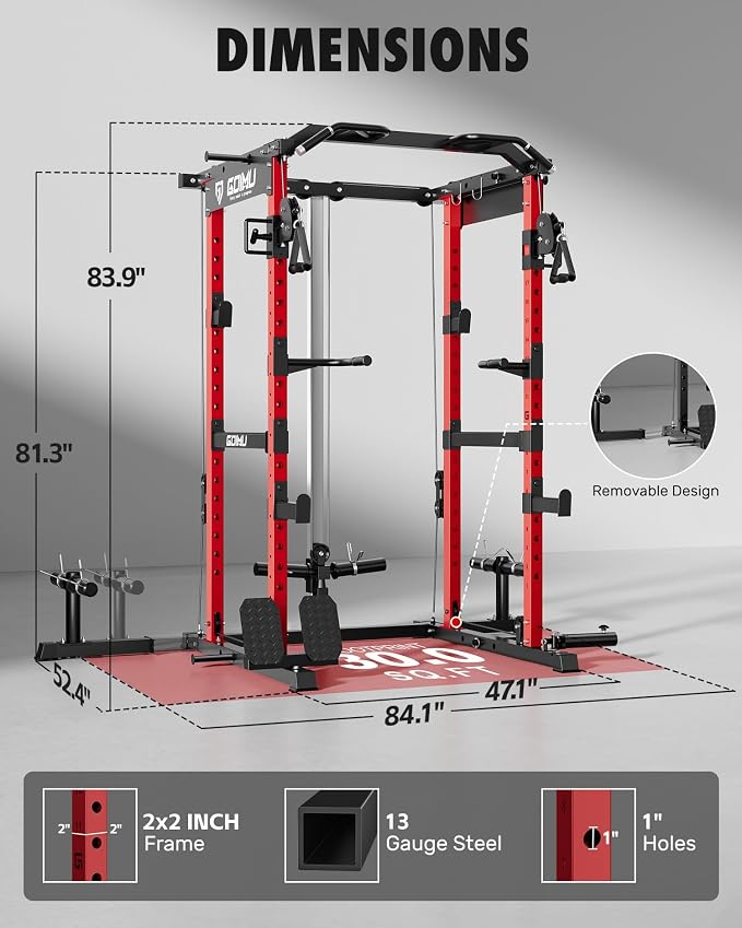 RH01 Power Cage Rack, 2000LBS Squat Rack with with Cable Crossover System&LAT Pull Down System, Multi-Function Workout Cage for Home&Garage Gym
