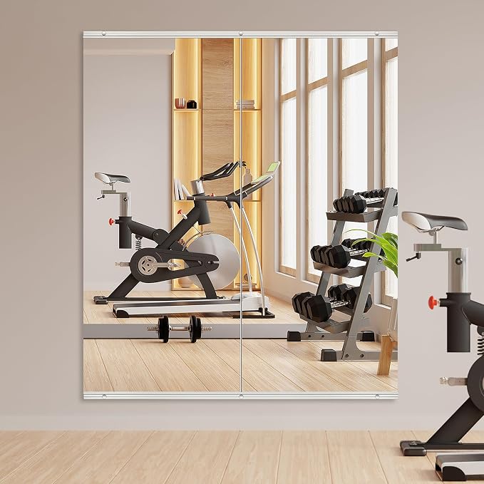 Home Gym Mirror,2 Pack Large 47.2x29.5 Inch Frameless Tempered Glass Wall Mirror, Full Body Workout and Decorative Mirrors for Home Gym, Yoga, Dance Studio, Garage, Exercise Room