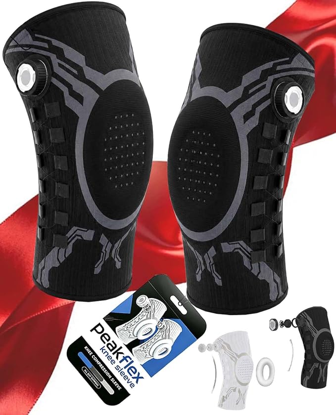 Knee Sleeve, Adjustable Knee Brace With Precision Dial, Patella Gel Pad & Side Stabilizers For Running, Workout