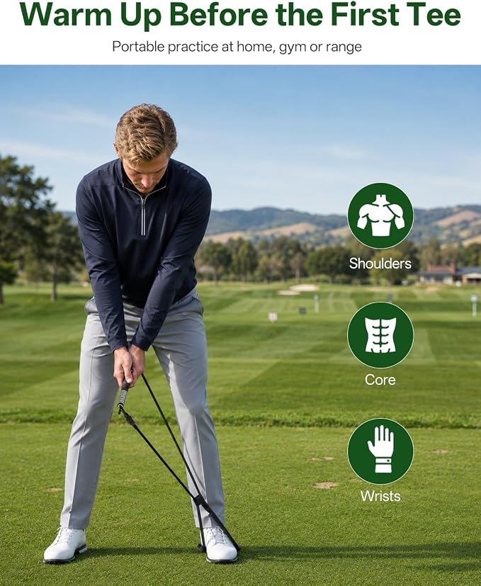 BoomBa Golf Swing Resistance Band Trainer, Golf Warm-Up and Strength Training Aid with Grip Handle, Swing Path Muscle Memory Practice Tool for Core, Wrist and Arm Exercises, Right Hand Only