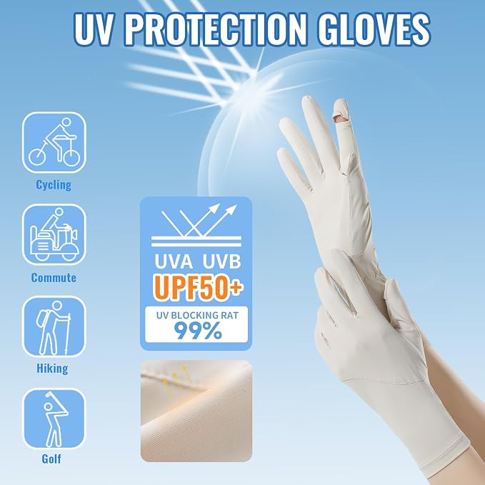 Women Driving Gloves, UV Protection Sun Gloves, Touchscreen Full Finger | UPF 50+ fabric blocks 99% UV rays, protecting hands during driving, cycling, fishing, hiking and outdoor activities