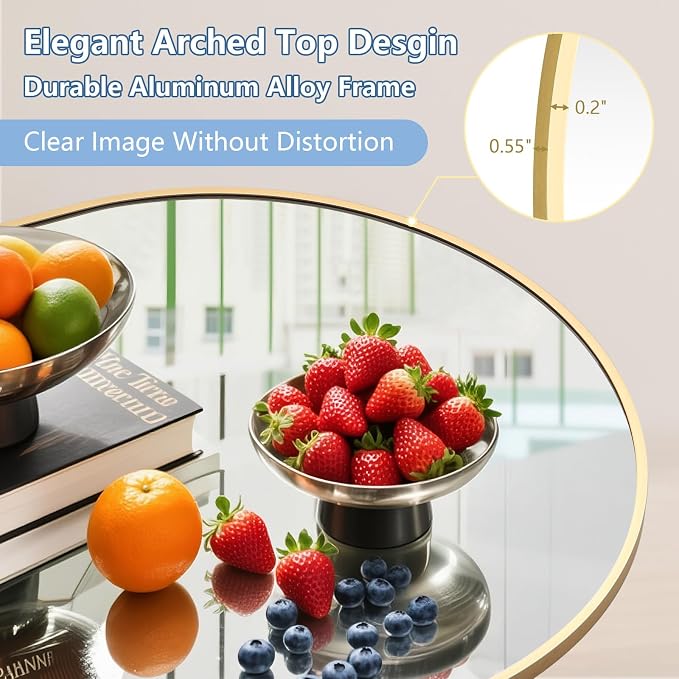 MirrMuse Oversized Arched Full Length Mirror with Stand, 76"X44", Gold | Tempered Glass, Free Standing, for Bedroom Living Room Clothing Store Gym, Aluminum Alloy Frame, Hanging or Leaning