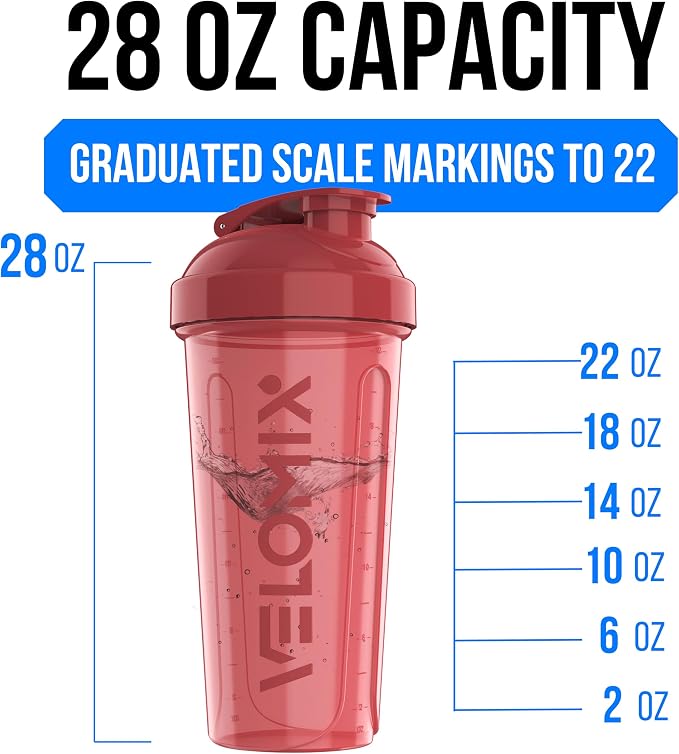 VELOMIX 6 Pack 28oz Protein Shaker Bottle for Protein Mixes, Hawai Shadows | 6x Wire Whisk, Leak Proof Shaker Cups for Protein Shakes, Stackable, Dishwasher safe, BPA free, Pre Workout and Fitness ready
