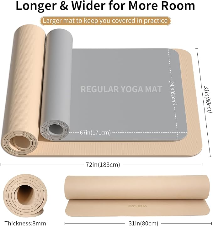 Extra Wide & Thick 8mm Yoga Mat, 72"x31.5" | Large Non Slip Exercise Mat, Premium POE Material, Superior Cushioning & Stability, With Strap for Home Gym, Pilates