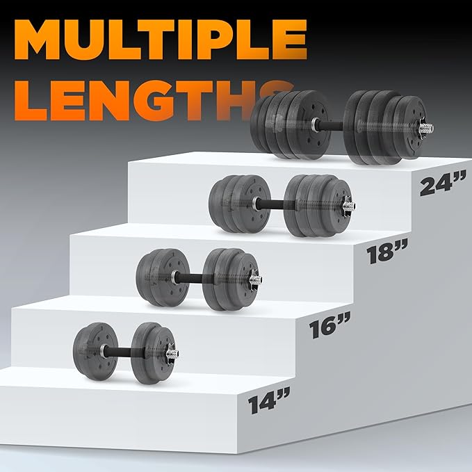 Yes4All Threaded Dumbbell Handles, Adjustable Dumbbell Bar Pair, 14/16/18/24-Inch Sizes, Fits 1" or 1.15" Plates, Non-Slip Grip, Secure Star-Lock Collars