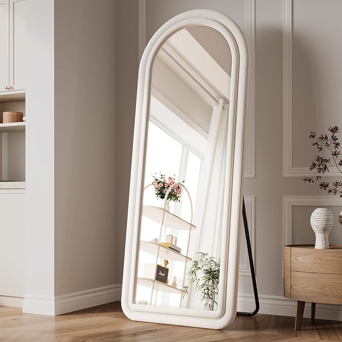 Arched Full Length Mirror 63"x24", Flannel Floor Mirror | Full Body Mirror with Stand, Flannel Mirrror Bedroom and Living Room, Wall Mirror Hanging or Leaning, White