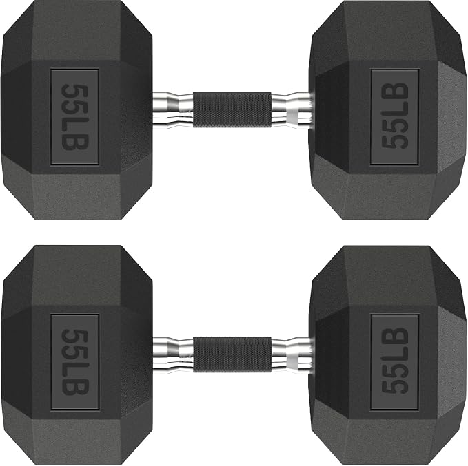HANDBODE Rubber Encased Hex Dumbbell Pair, 2.5-65 lb | Non-Slip Handle Design for Secure & Comfortable Grip, Hand Weights for Strength Training, Fitness & Home Gym
