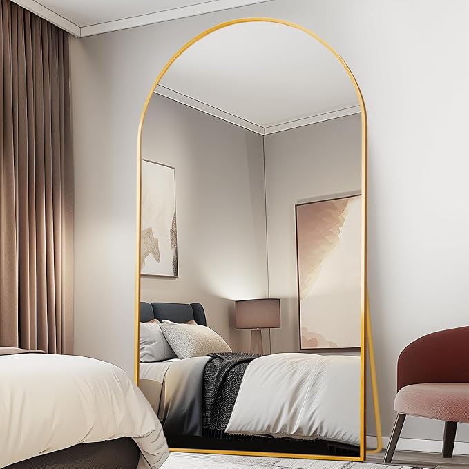 Beauty4U 76" x 37" Arched Full Length Mirror with Stand, Gold Floor Mirror | Large Standing, Leaning, or Wall-Mounted Tempered Full Body Mirror with Metal Frame for Bedroom, Closet, Modern Home Decor