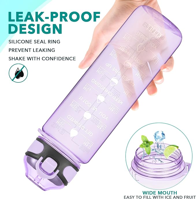 Enerbone 32 oz Water Bottle with Times to Drink and Straw, Motivational Drinking Water Bottles with Carrying Strap, Leakproof BPA & Toxic Free, Ensure You Drink Enough Water for Fitness Gym Outdoor
