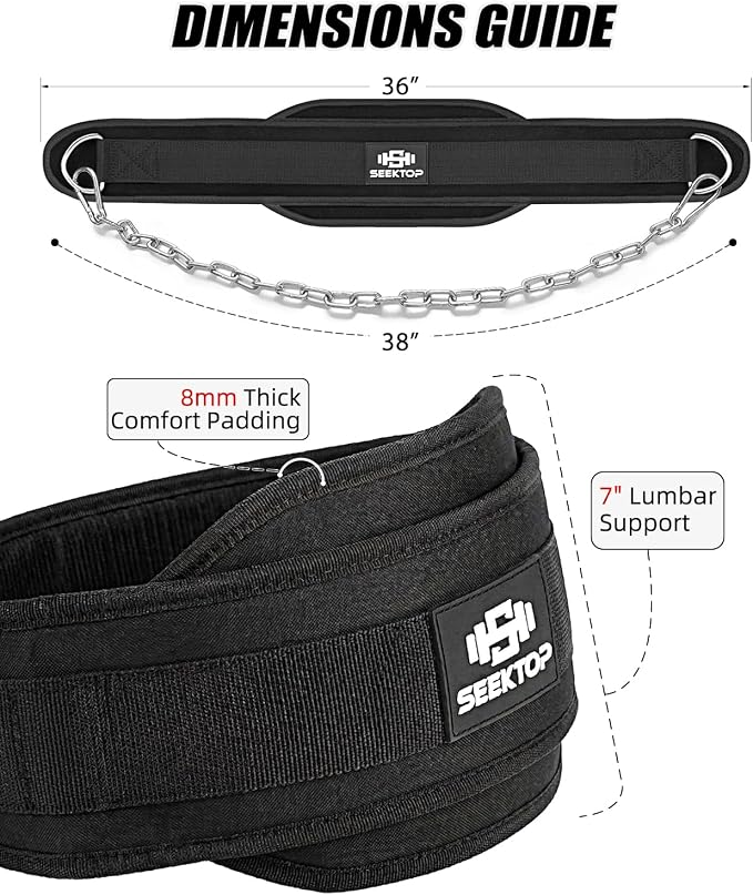 Seektop Dip Belt With Chain for Weightlifting - Neoprene Waist Belt for GYM Workout, Pull Ups, Crossfit, Weight Lifting, Squat, Training, Fitness - for Men & Women