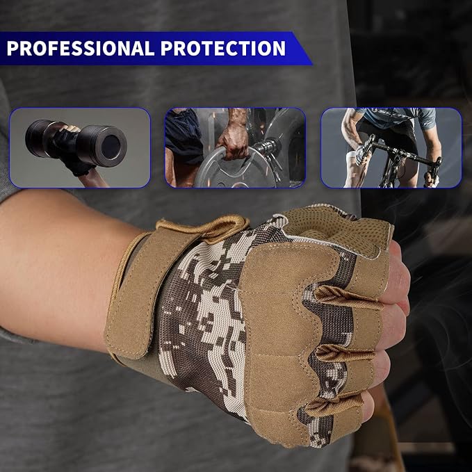 FIORETTO Fingerless Gloves for Men, Breathable Grip Palm Gloves for Motorcycle Riding, Driving, Cycling, Exercise, Workout, Climbing, Hiking and Outdoor Activities M210603