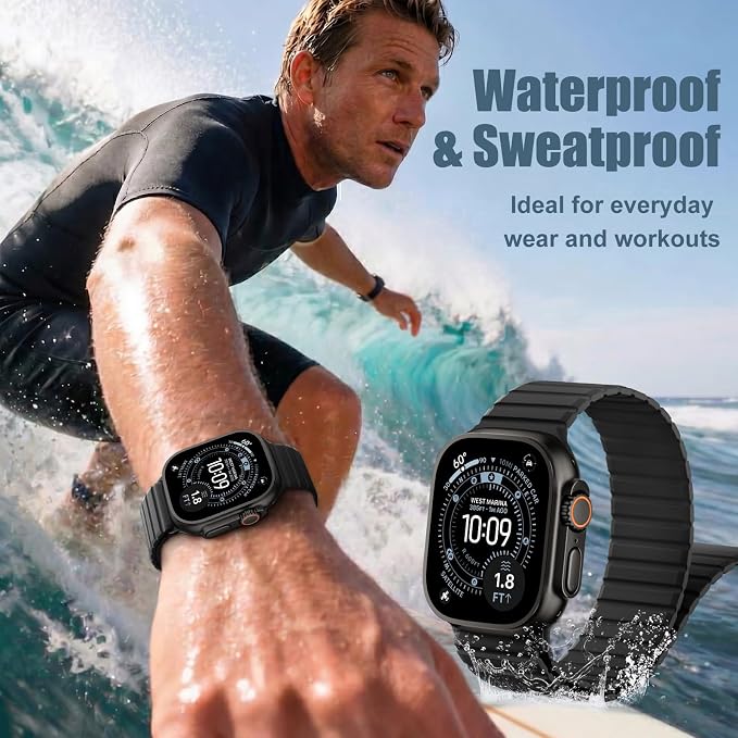 Magnetic Sport Silicone for Apple Watch Ultra 3 2 Band 49mm 46 45 44mm Men | Upgraded Magnet,Two-Tone Design,Waterproof,Soft Loop Strap for iWatch Ultra 3/2 Series 11 10 9 8 7 6 5 4 SE 46mm 45mm 44 49
