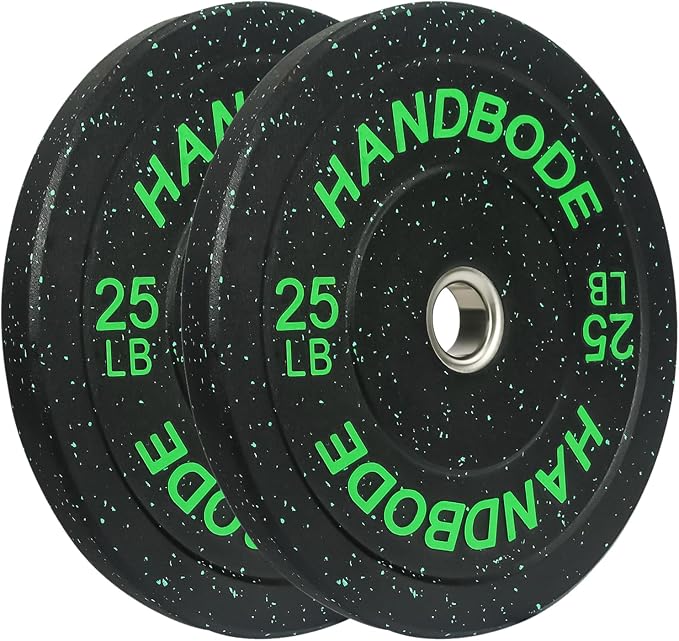 HANDBODE 2-Inch High-Bounce Bumper Plates, Olympic Weight Set, 10-650 lb | Barbell Weight Plates Set for Home Gym, Colored Weights Rubber Strength Training Plate for Weight Lifting