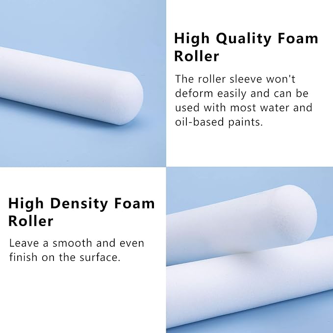 Mister Rui Foam Paint Roller, 10 Pack, 6 Inch Foam Roller, High Density Foam Roller Paint, Mini Foam Paint Roller 6 Inch, Use with All Paints, Painting in Smooth Surface | High Density Foam Paint Roller Refills, Small Roller Covers, 6 Inch Sponge Mini ...
