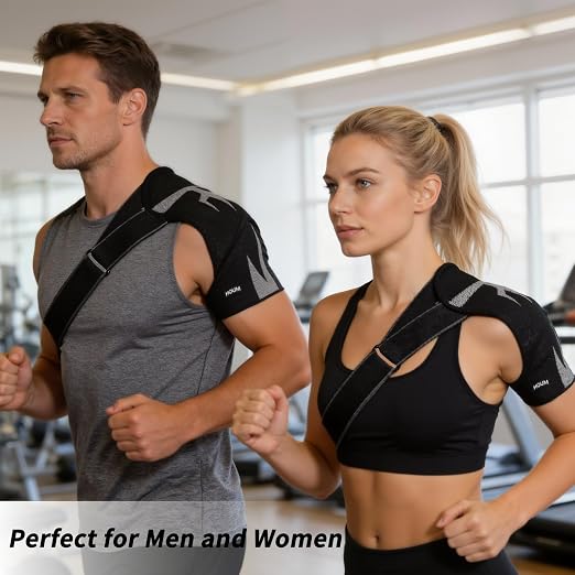 HOUM Rotator Cuff Shoulder Brace with Adjustable Compression Sleeve, Hot/Cold Pack Compatible, Breathable Shoulder Support for Pain Relief, Fits Left/Right Arm, Men & Women (Large)