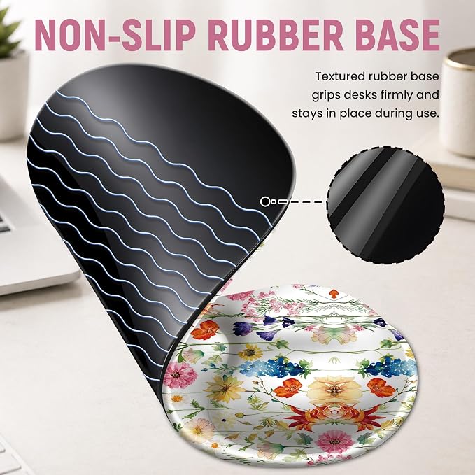 Ergonomic Mouse Pad with Wrist Rest, Gel Wrist Support, Wildflowers | 10.2 x 7.6 in Mouse Pad with Smooth Fabric Surface and Non-Slip Rubber Base for Office, Home, Study, and Gaming