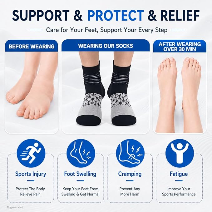 IRAMY Compression Ankle Support Socks Women Wicking Cushioned Athletic Plantar Fasciitis Relief 3/4/6 Pairs