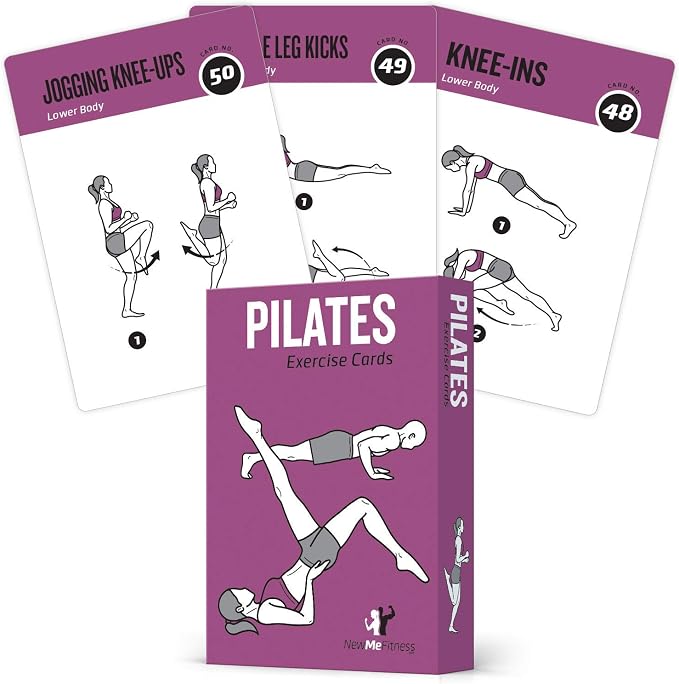 NewMe Fitness Pilates Workout Cards, Instructional Fitness Deck for Women & Men, Beginner Fitness Guide to Training Exercises at Home or Gym