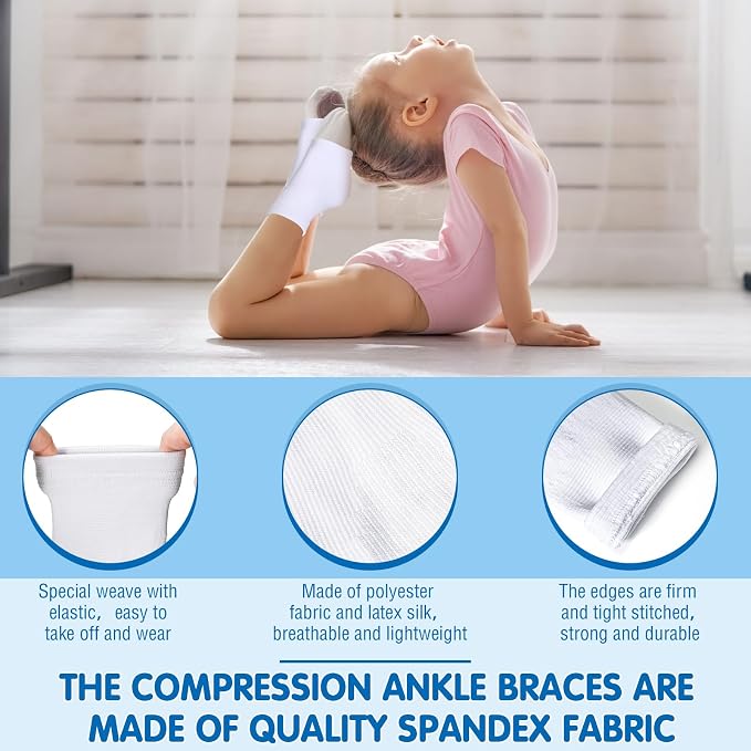 Tarpop 2 Pairs Kids Ankle Brace Set Foot Support Stabilizer Wraps Protector Guard Knitted Ankle Sleeve Sock Support Compression Socks for Injury Prevention(White,Medium)