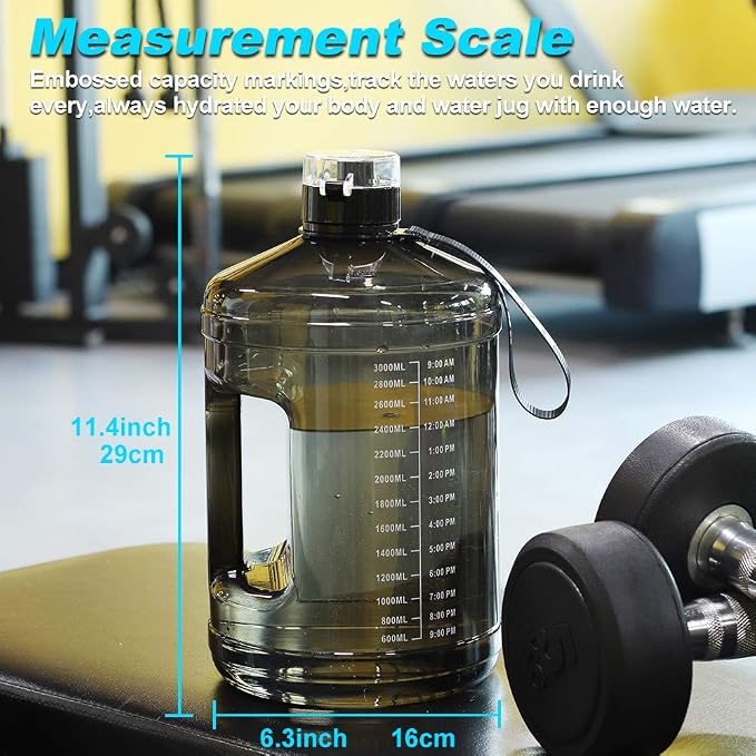SLUXKE Gallon Big Water Bottle with Handle, 128oz Leakproof BPA Free Fitness Sports Water Bottle with Motivational Time Marker & Wide Mouth Ensure You Drink More Water