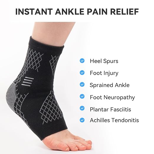 2 Pack Ankle Brace & Ankle Compression Sleeve for Women Men | Arch Support Socks, All-Day Wear, Achilles Tendonitis Brace for Plantar Fasciitis, Sprains, Foot Swelling Relief