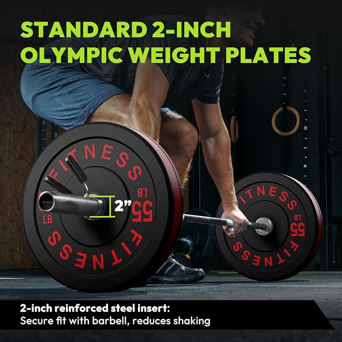 HANDBODE 2-Inch Weight Plates High Bounce, Olympic Bumper Plate Set 45/100/160/190/260/300lb, Colored Weight Plates Set for Home Gym, Barbell Weights Rubber Strength Training Plate for Weight Lifting
