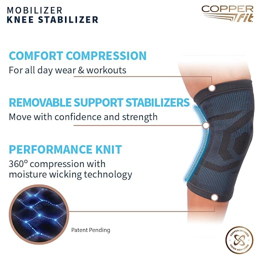 Copper Fit Mobilizer Knee Sleeve - S/M | Knee brace with stabilizers for arthritis support, tendonitis relief, compression, mobility, and recovery.