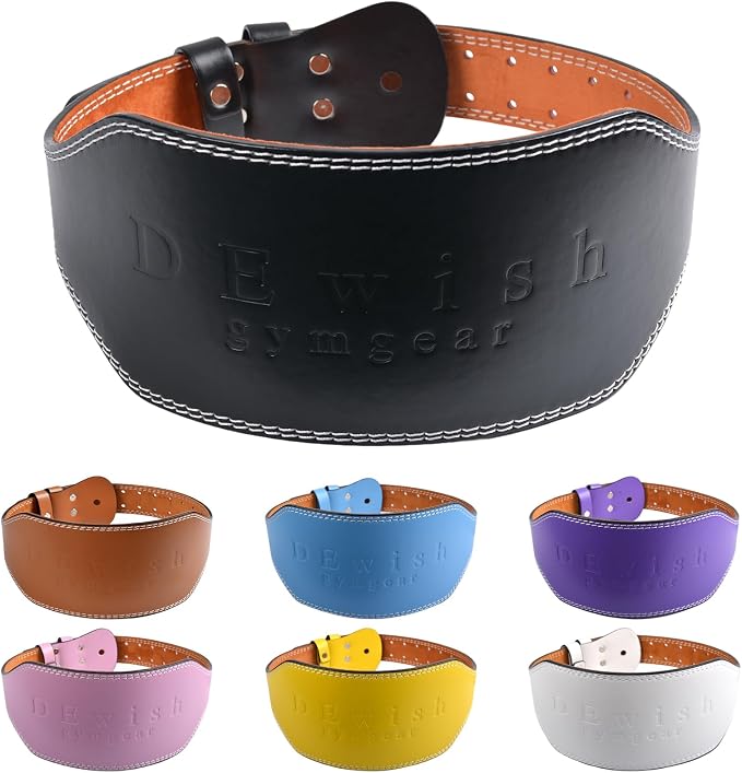 Leather Gym Fitness Belt, 4" & 6" Padded Lumbar Back Support, 10 Adjustable Holes for Weightlifting Powerlifting Bodybuilding Deadlift Squat Workout Strength Training