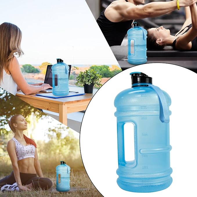 TOOFEEL 1 Gallon Water Bottle - 128 oz Water Bottle with Flip Lid - Gallon Water Bottle with Handle,BPA Free gallon Water jug with Measurements Marked - Transparent Light Blue