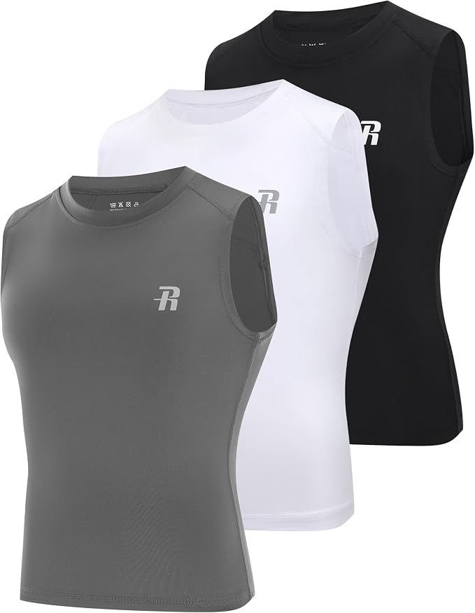 Runhit Boys Sleeveless Compression Shirt Kids Athletic Tank Tops Youth Quick Dry Undershirt for Football Basketball