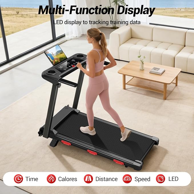 18% Incline Folding Treadmills for Home, 3.0HP Quiet Brushless Motor, 3 Manual Incline Levels, 12 Workout Programs, LED Display, 350 LBS Capacity, 0.6-7.5 MPH Compact Walking Pad for Small Spaces